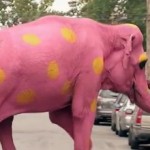 ピンク色で黄色い水玉模様の象を見たんですが！